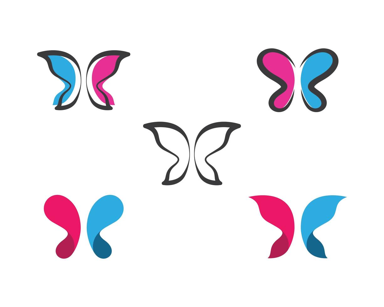 abstrakt fjäril logotyp malluppsättning vektor