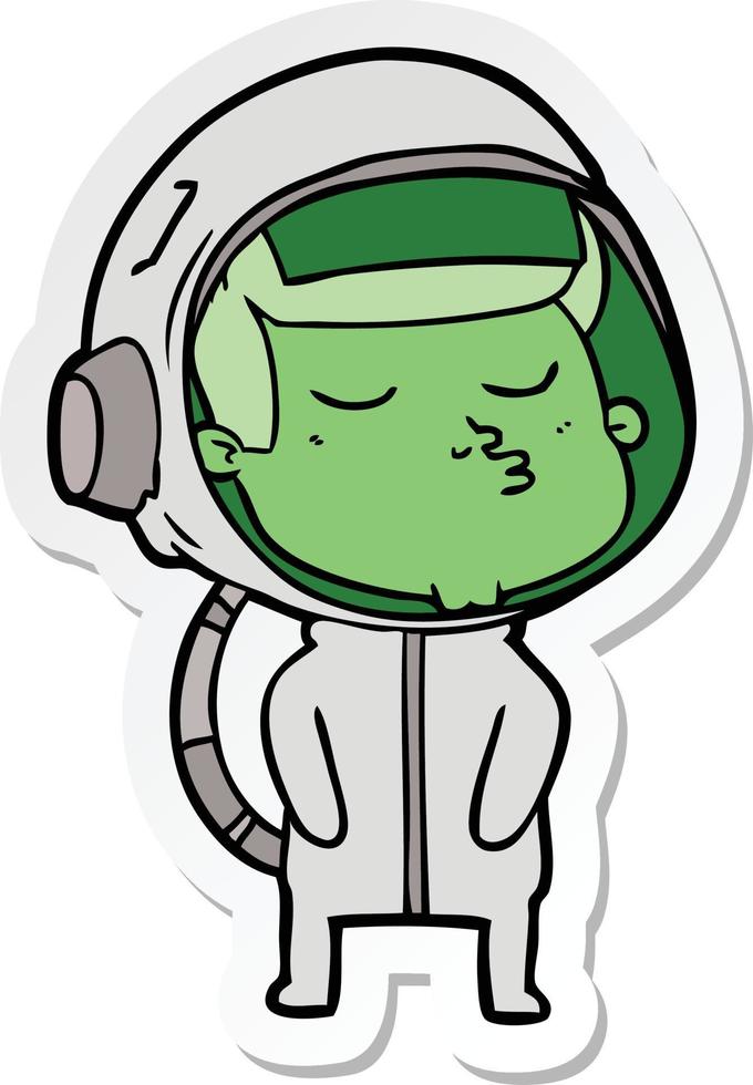 klistermärke av en tecknad självsäker astronaut vektor