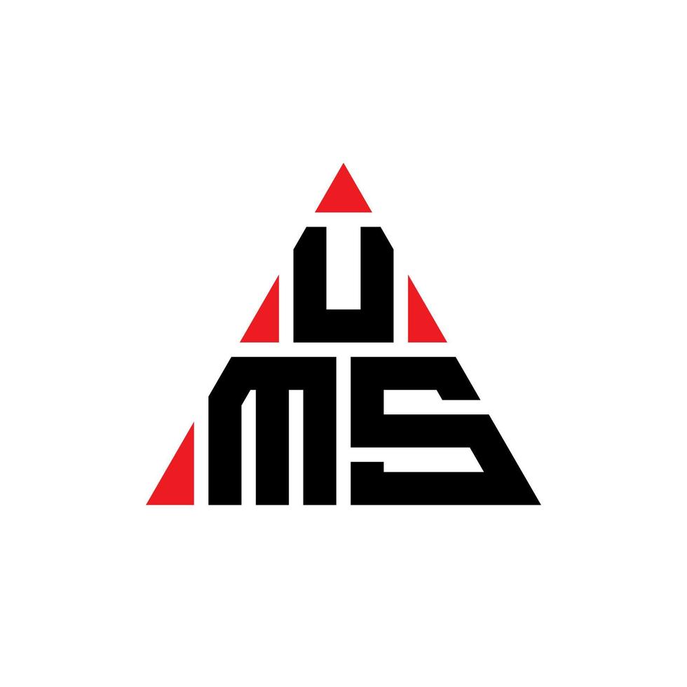ums triangel bokstavslogotypdesign med triangelform. ums triangel logotyp design monogram. ums triangel vektor logotyp mall med röd färg. ums trekantiga logotyp enkel, elegant och lyxig logotyp.
