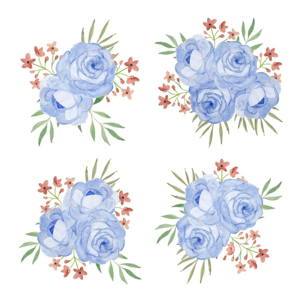 Blumenstrauß mit Rosenblumenaquarellsatz vektor