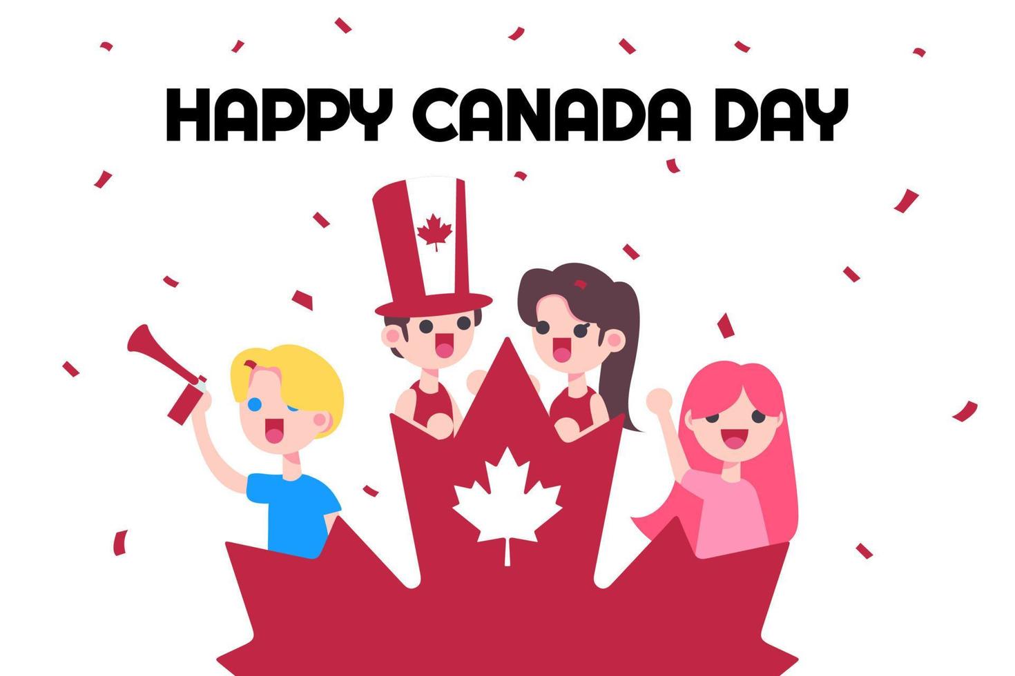 nette kanadische leute feiern flache designillustration des kanadatages vektor