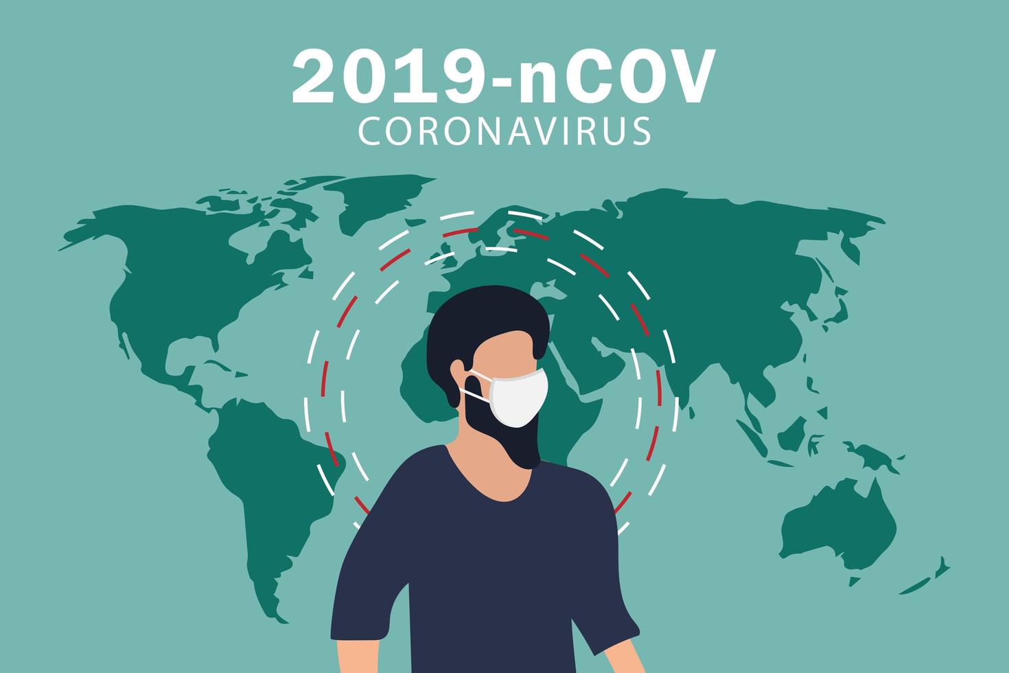 Coronavirus Covid-19-Poster mit Mann mit Gesichtsmaske vektor