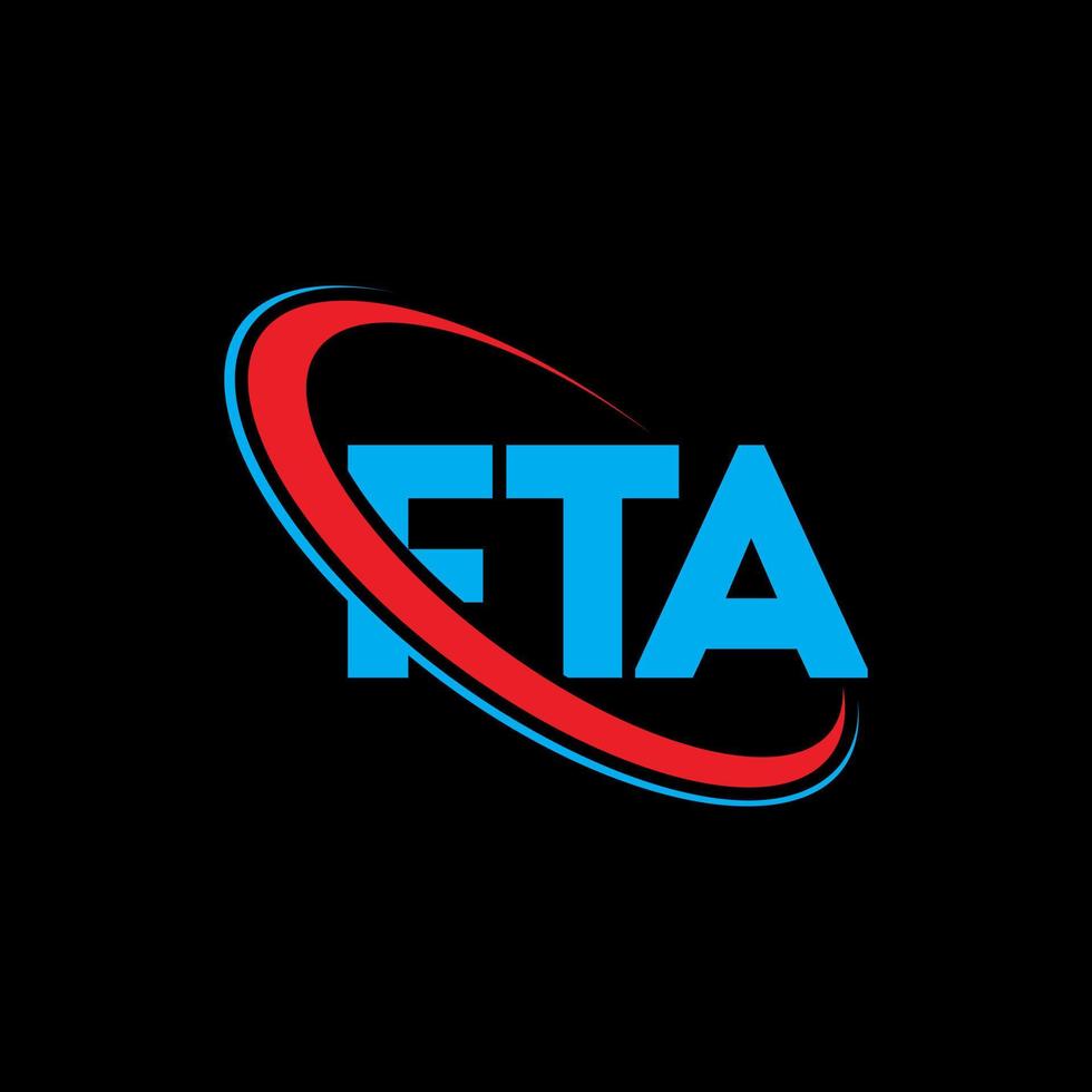 fta logotyp. fta brev. fta brev logotyp design. initialer fta logotyp länkad med cirkel och versaler monogram logotyp. fta typografi för teknik, företag och fastighetsmärke. vektor