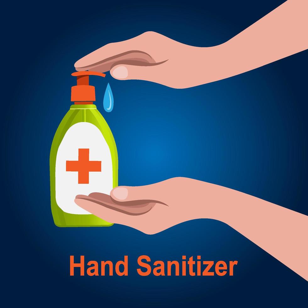 tecknad stil hand med hand sanitizer vektor