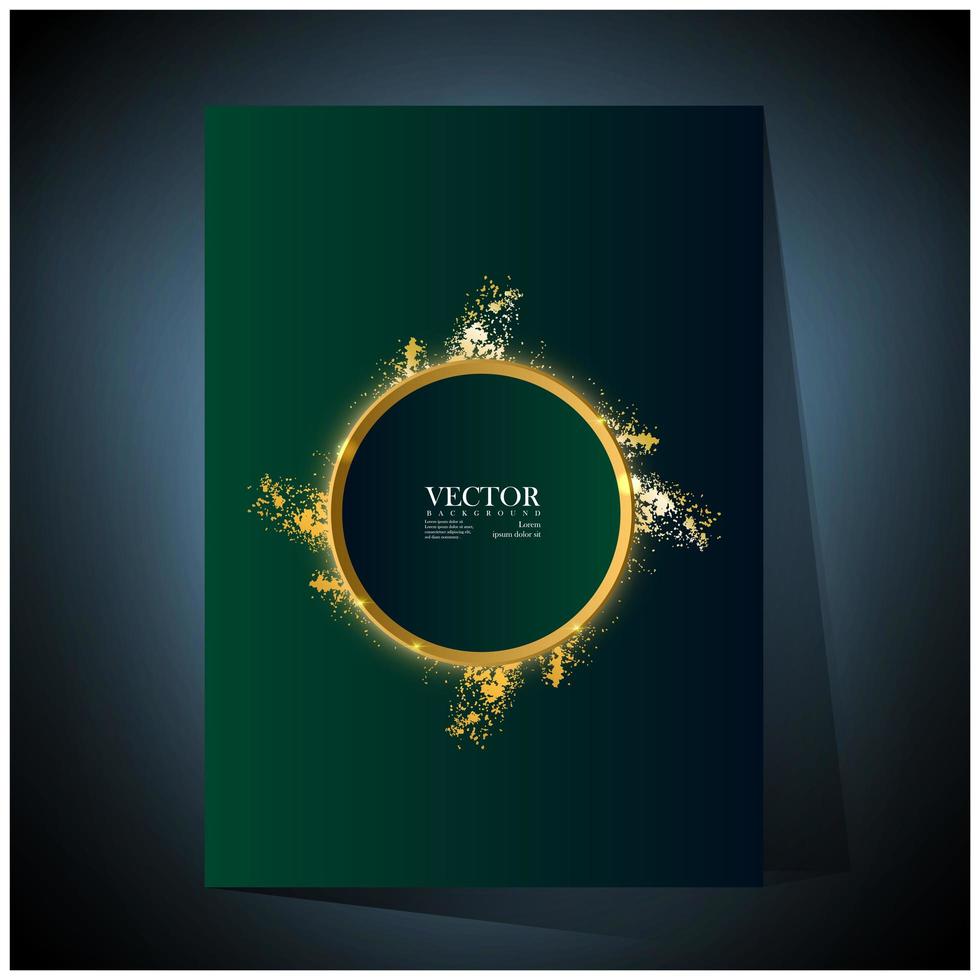 grön affisch med guldcirkelram och splatter vektor