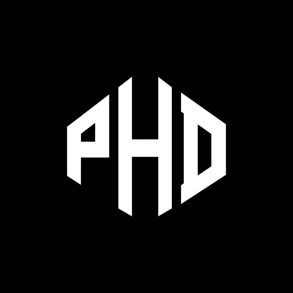 Phd-Brief-Logo-Design mit Polygonform. Phd-Polygon- und Würfelform-Logo-Design. Phd-Sechseck-Vektor-Logo-Vorlage in weißen und schwarzen Farben. Phd-Monogramm, Geschäfts- und Immobilienlogo. vektor