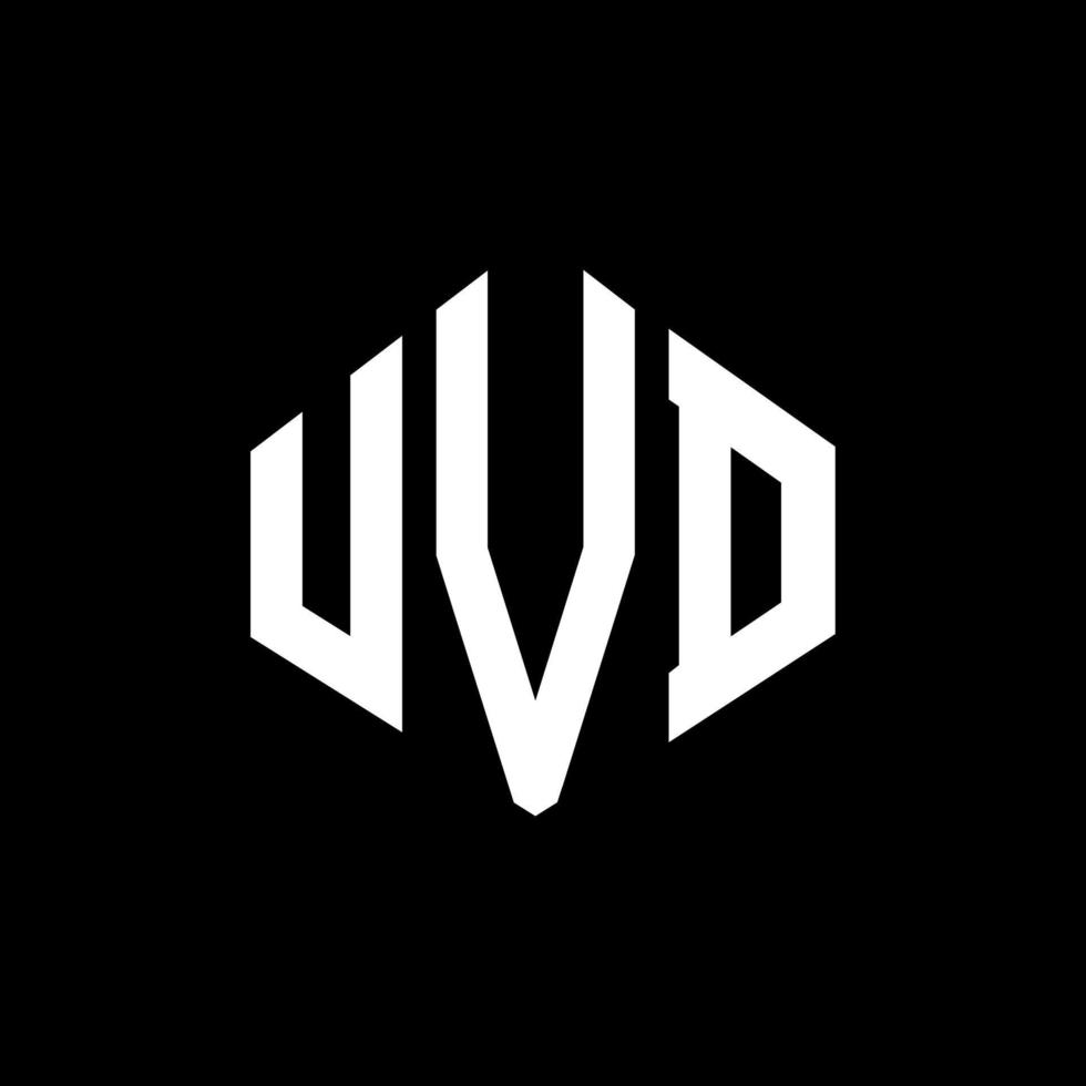 UVD-bokstavslogotypdesign med polygonform. uvd polygon och kubform logotypdesign. UVD hexagon vektor logotyp mall vita och svarta färger. uvd-monogram, affärs- och fastighetslogotyp.