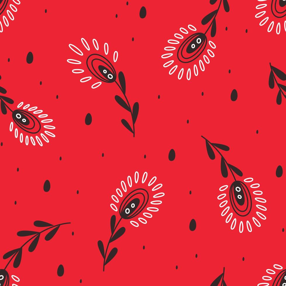 Nahtloses Muster mit stilisierten Blumenmotiven auf rotem Grund vektor