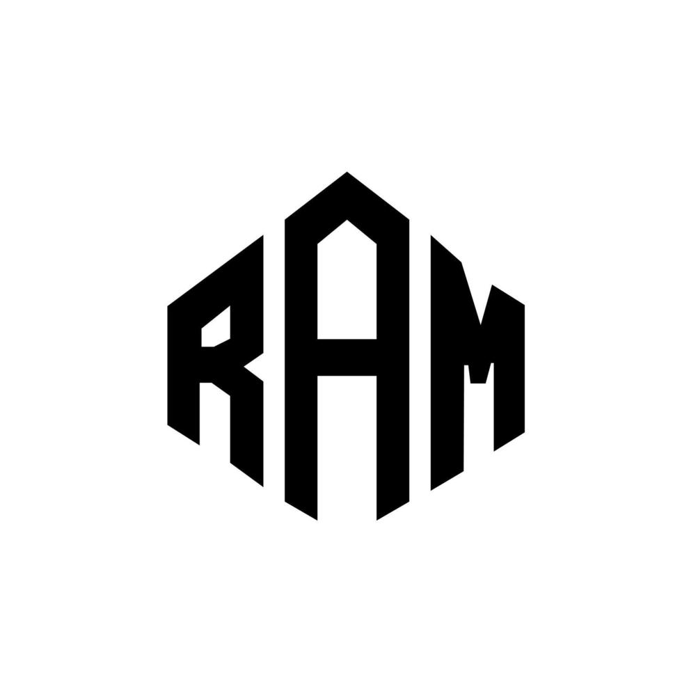 ram brev logotyp design med polygon form. ram polygon och kub form logotyp design. ram hexagon vektor logotyp mall vita och svarta färger. ram monogram, affärs- och fastighetslogotyp.