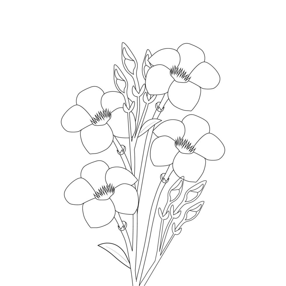 allamanda-blumen-farbseitenlinienkunst mit blühenden blumenblättern und blattillustration vektor