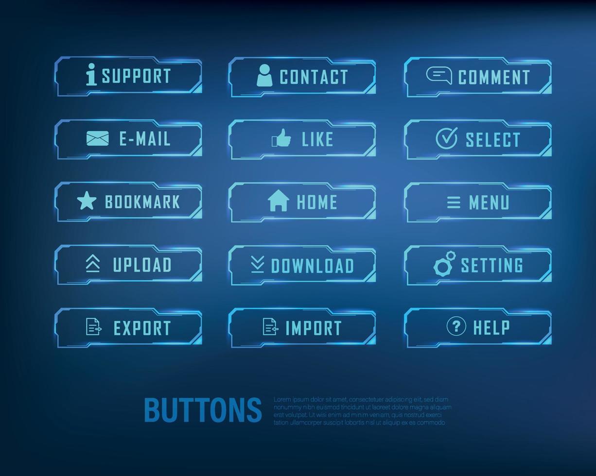 knappsamling sci-fi stil set färg blå vektor