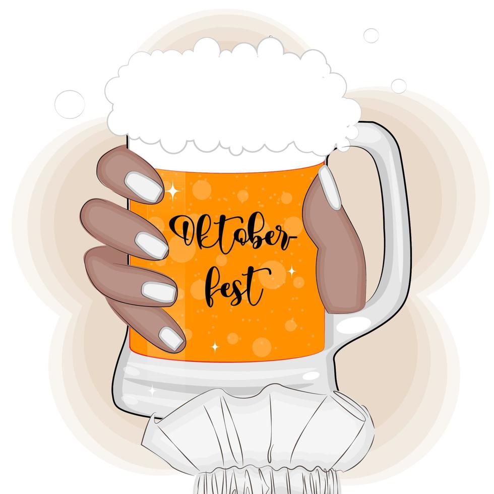 oktoberfest, weibliche hand mit bier, das oktoberfest feiert, vektorillustration vektor