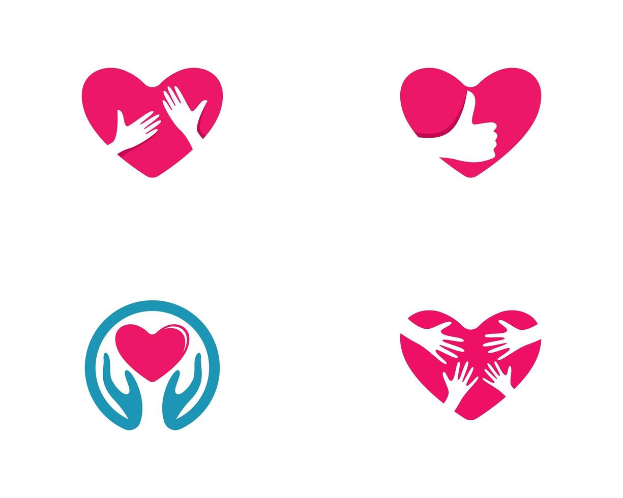 Herz und Hände rosa und weiß Icon Set vektor