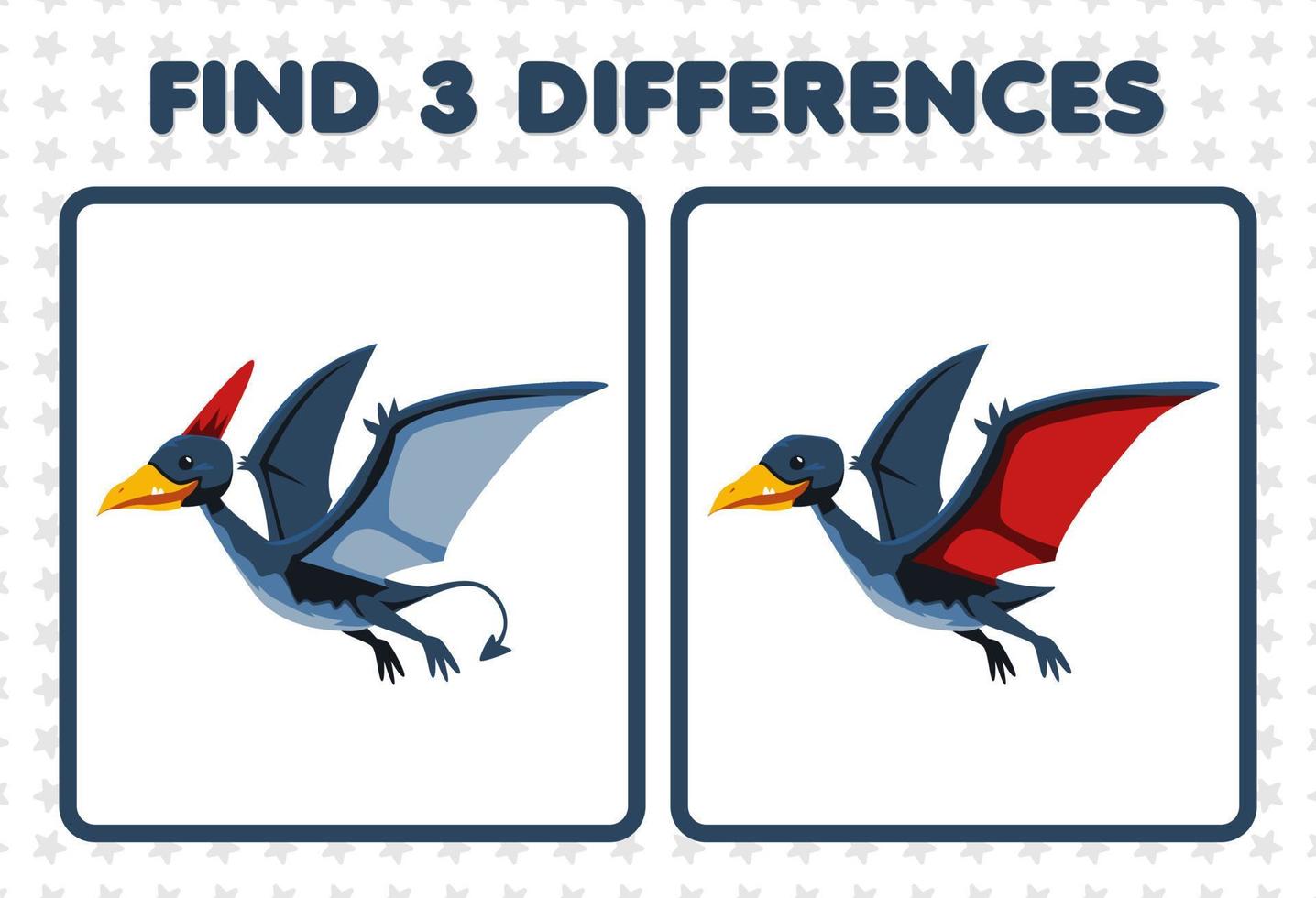 Lernspiel für Kinder Finden Sie drei Unterschiede zwischen zwei niedlichen prähistorischen Dinosauriern Pteranodon vektor