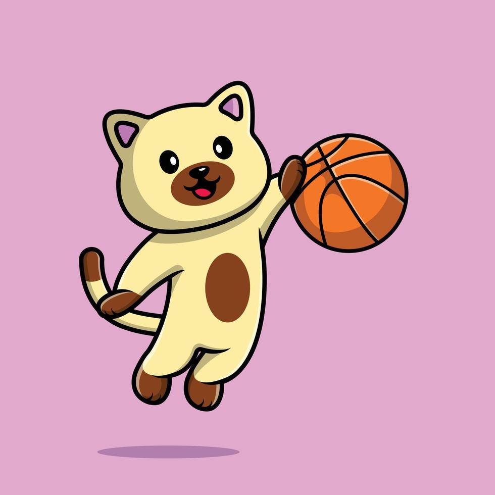 niedliche katze, die basketball-karikatur-vektor-symbol-illustration spielt. flaches karikaturkonzept des tiersports vektor