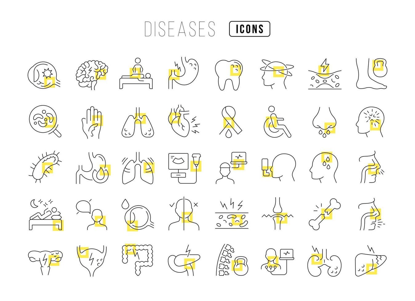 uppsättning linjära ikoner av sjukdomar vektor