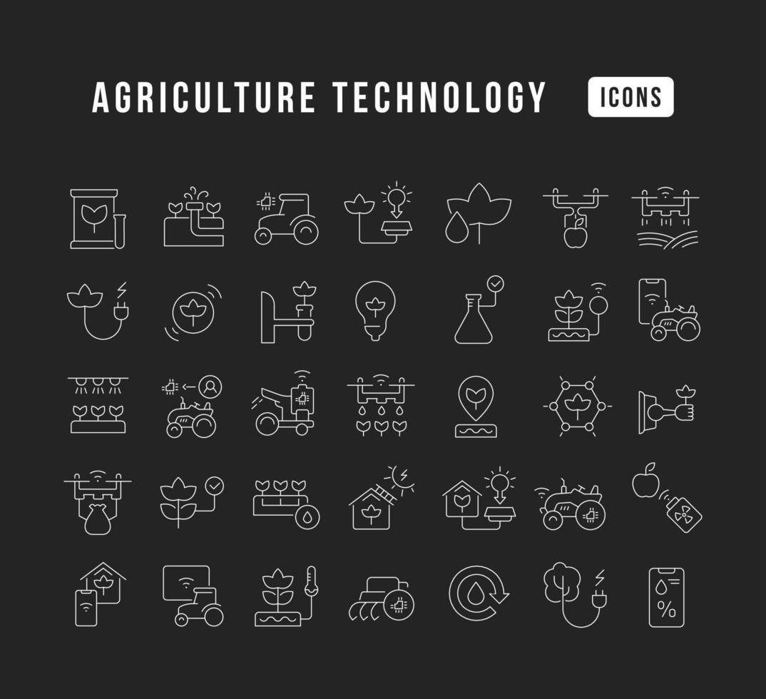 uppsättning linjära ikoner för jordbruksteknik vektor