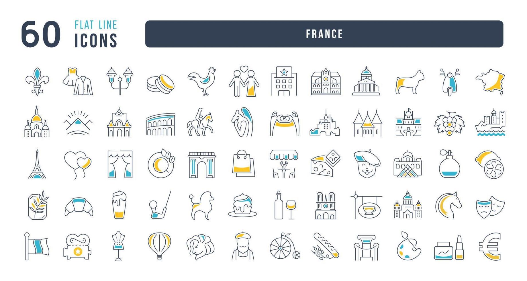 uppsättning linjära ikoner av Frankrike vektor