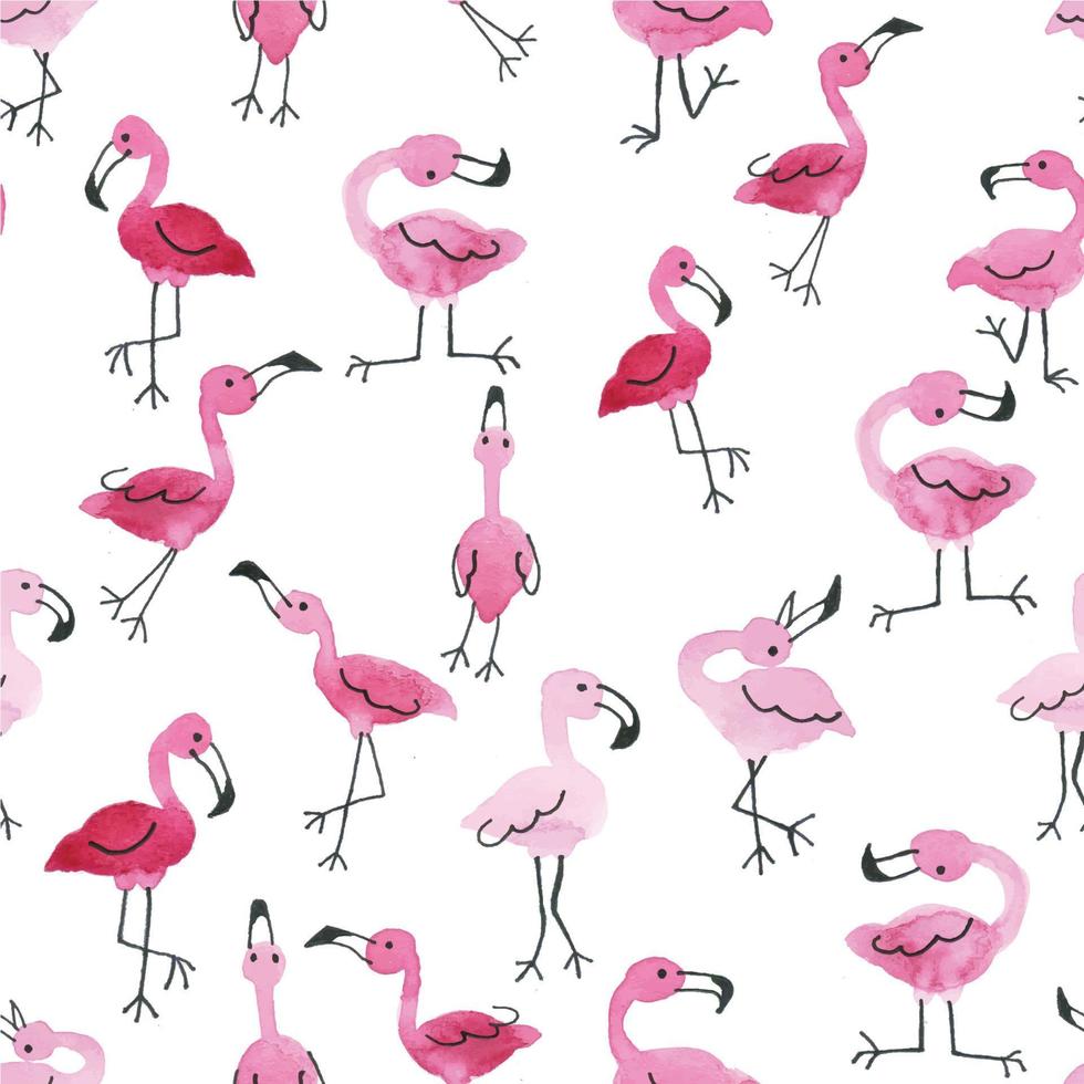 nahtloses muster der aquarellillustration mit den netten flamingos lokalisiert auf weißem hintergrund. abstrakter sommerdruck für feiertage und wochenenden. rosa Flamingos für Kinder und Mädchen vektor