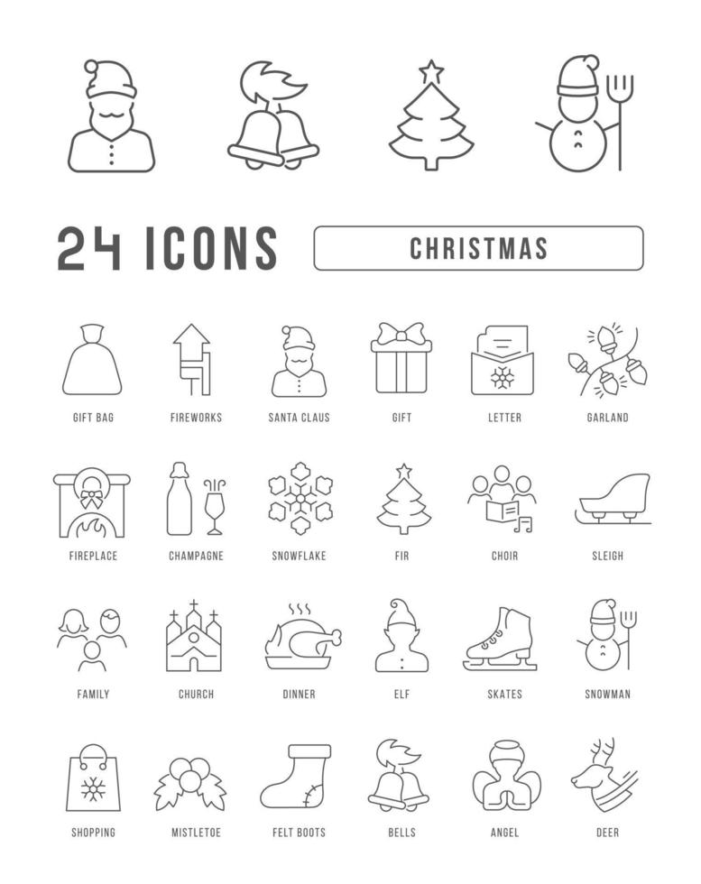 uppsättning linjära ikoner för jul vektor