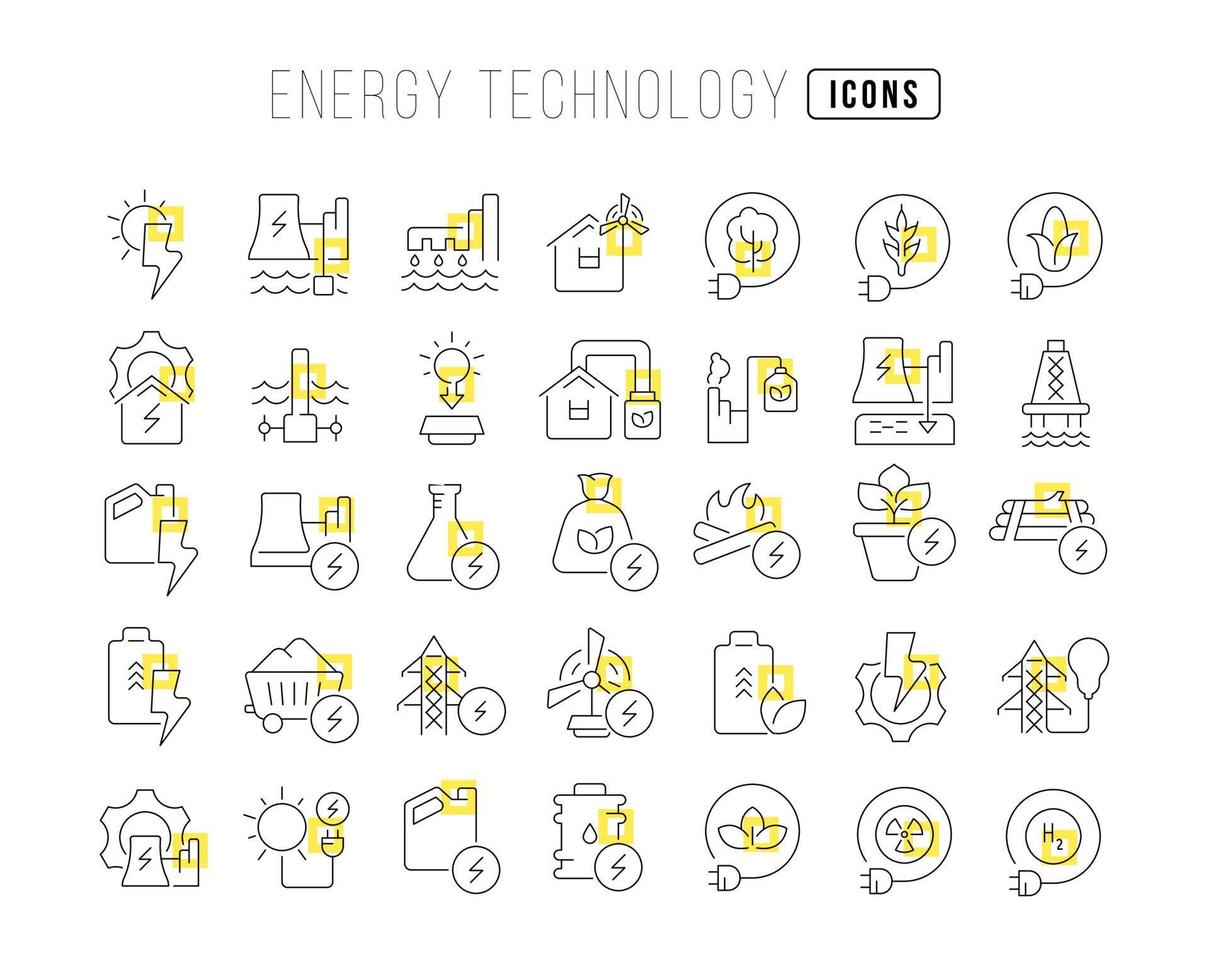 uppsättning linjära ikoner för energiteknik vektor