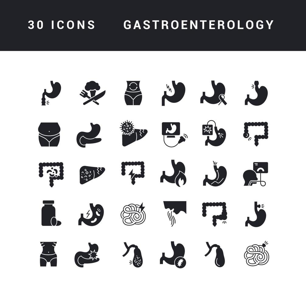 Reihe einfacher Ikonen der Gastroenterologie vektor