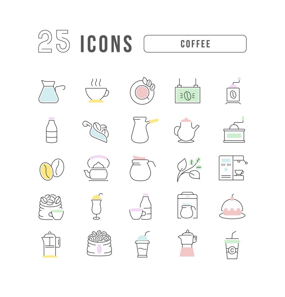 uppsättning linjära ikoner av kaffe vektor