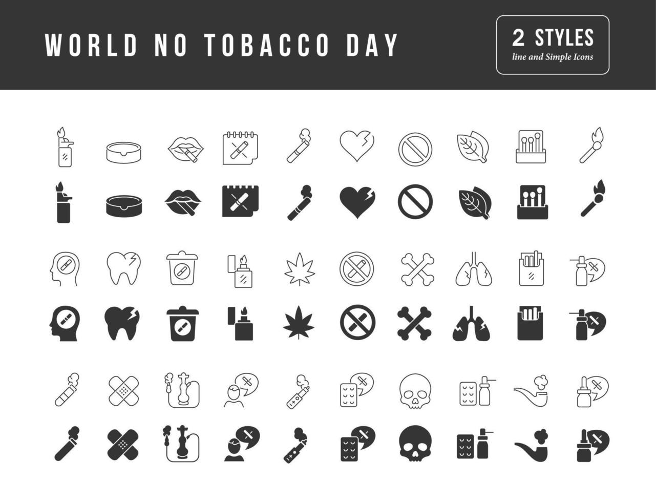 vektor enkla ikoner av världen ingen tobak dag