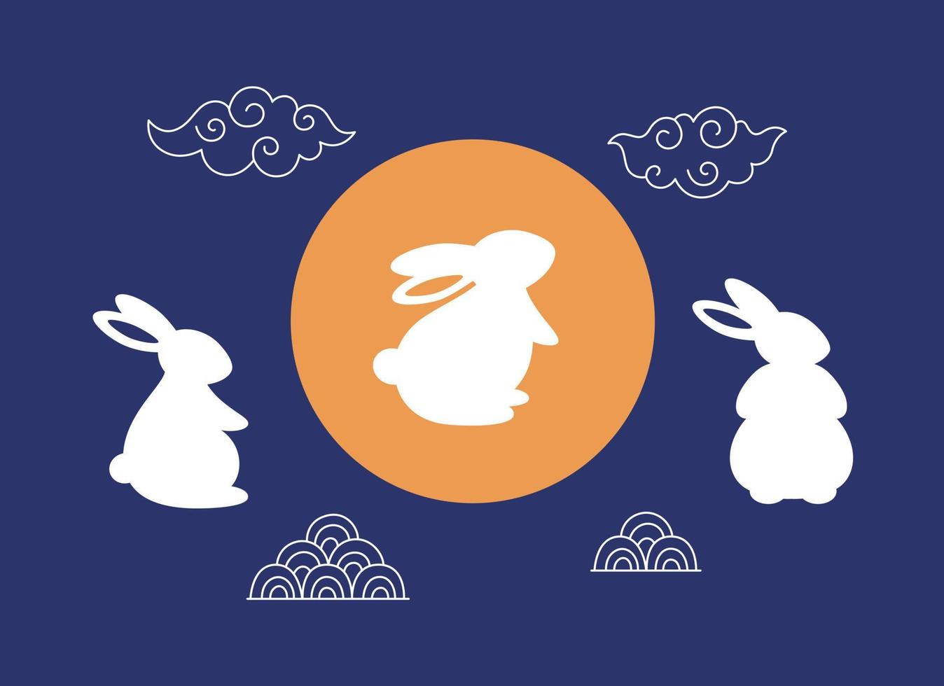 frohe chinesische neujahrsgrußkarte 2023 mit niedlichen weißen kaninchen. Jahr des Kaninchens. Mittherbstfest vektor