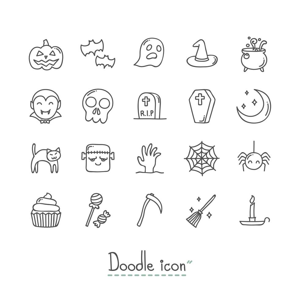 doodle halloween ikonuppsättning vektor
