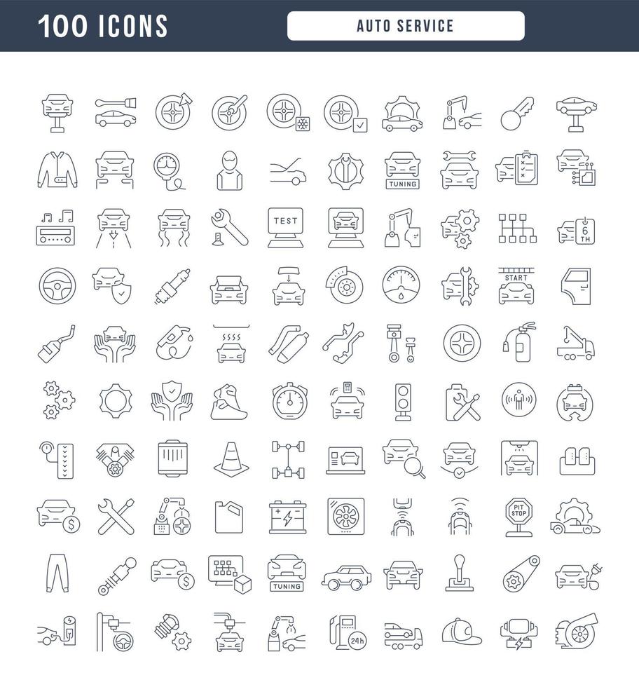 uppsättning linjära ikoner för autoservice vektor