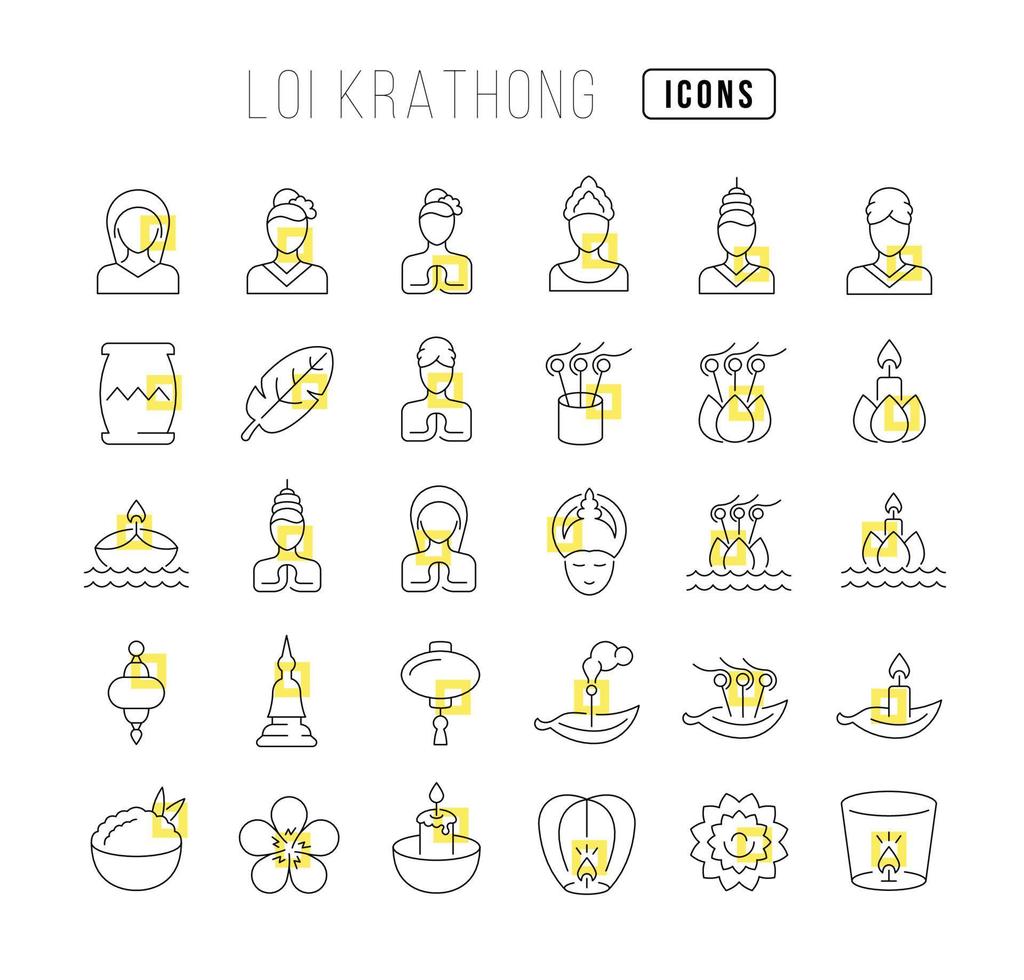 vektor linje ikoner av loi krathong