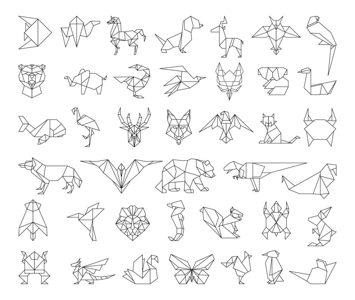 origami djur i en linjär stil vektor