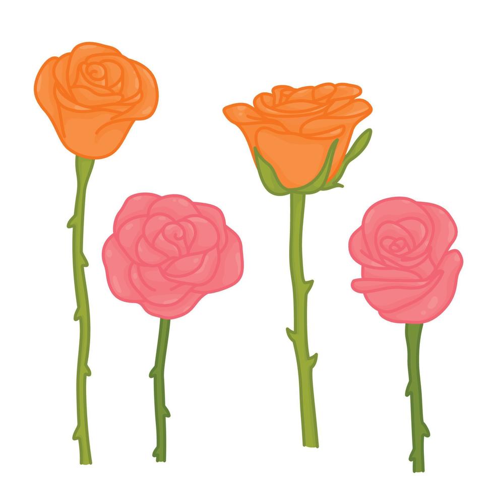 orange och son rosa blommor rosor kawaii doodle platt tecknad vektorillustration vektor