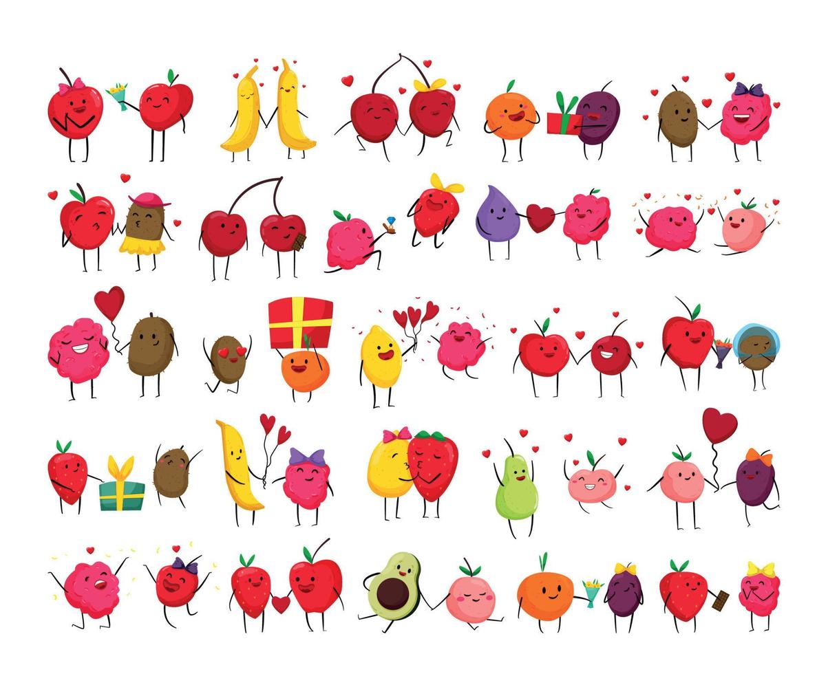 Reihe von verliebten Früchten vektor