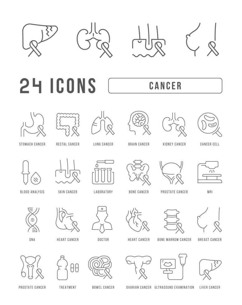 uppsättning linjära ikoner för cancer vektor