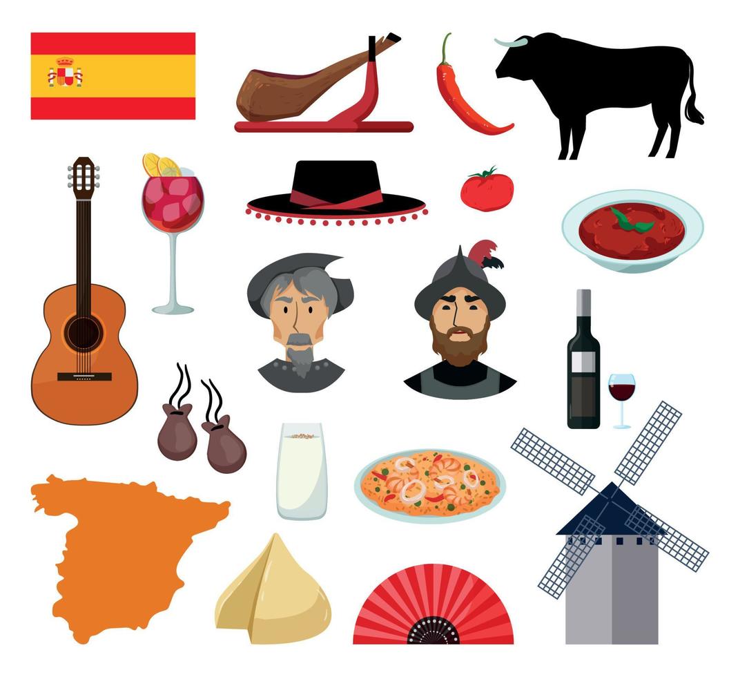 uppsättning spanska associativa illustrationer vektor