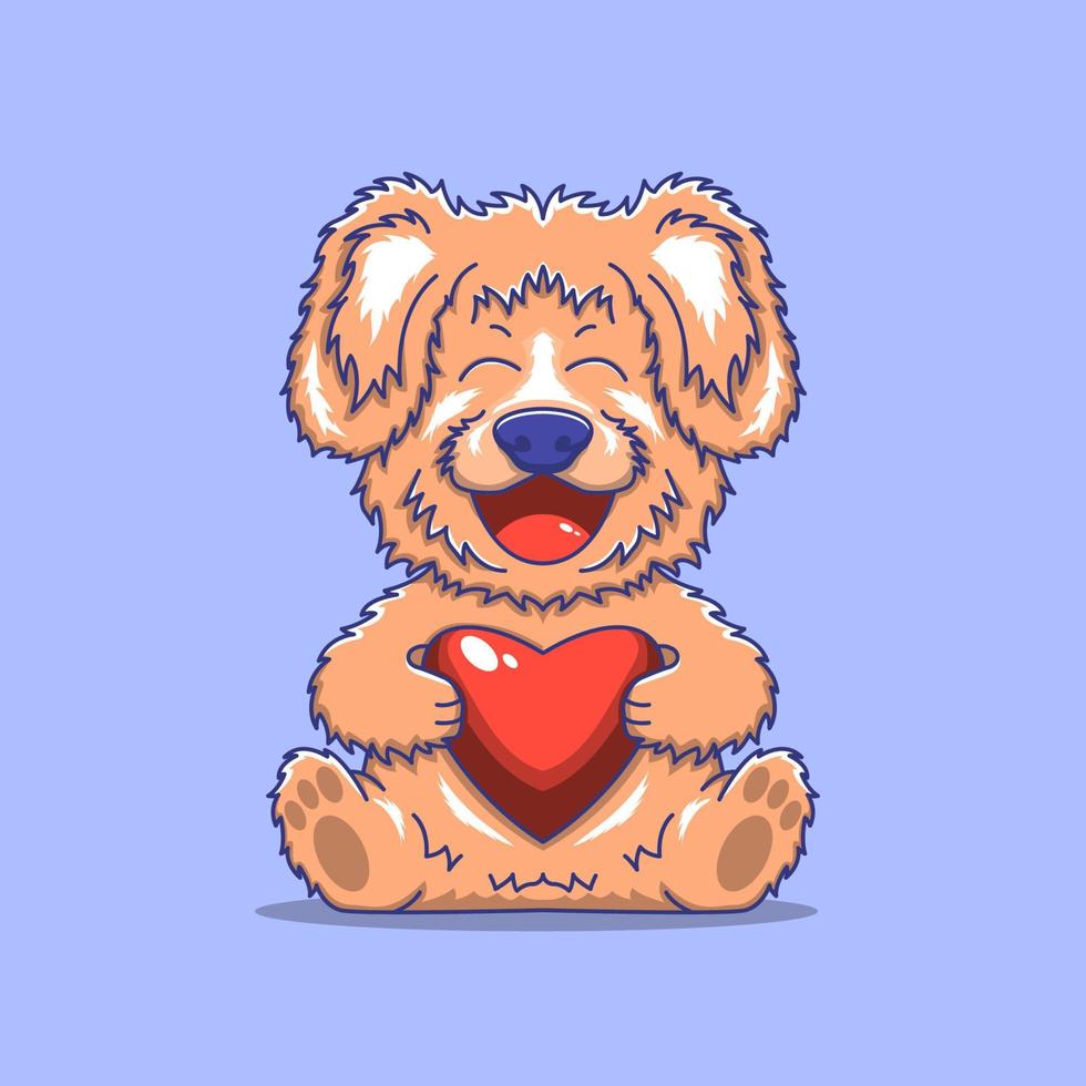söt hund håller hjärta eller kärlek ikon tecknad illustration vektor