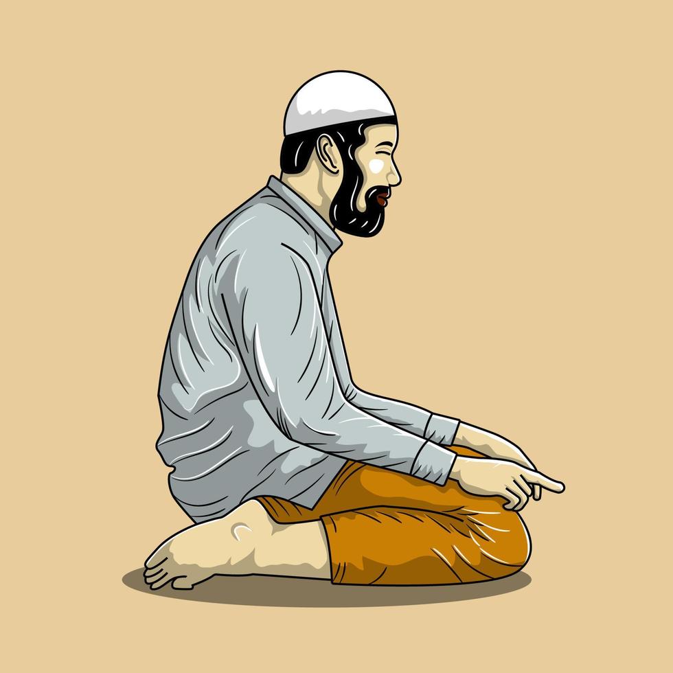 hand gezeichnet von muslimischem männlichem betendem illustrationsdesign vektor