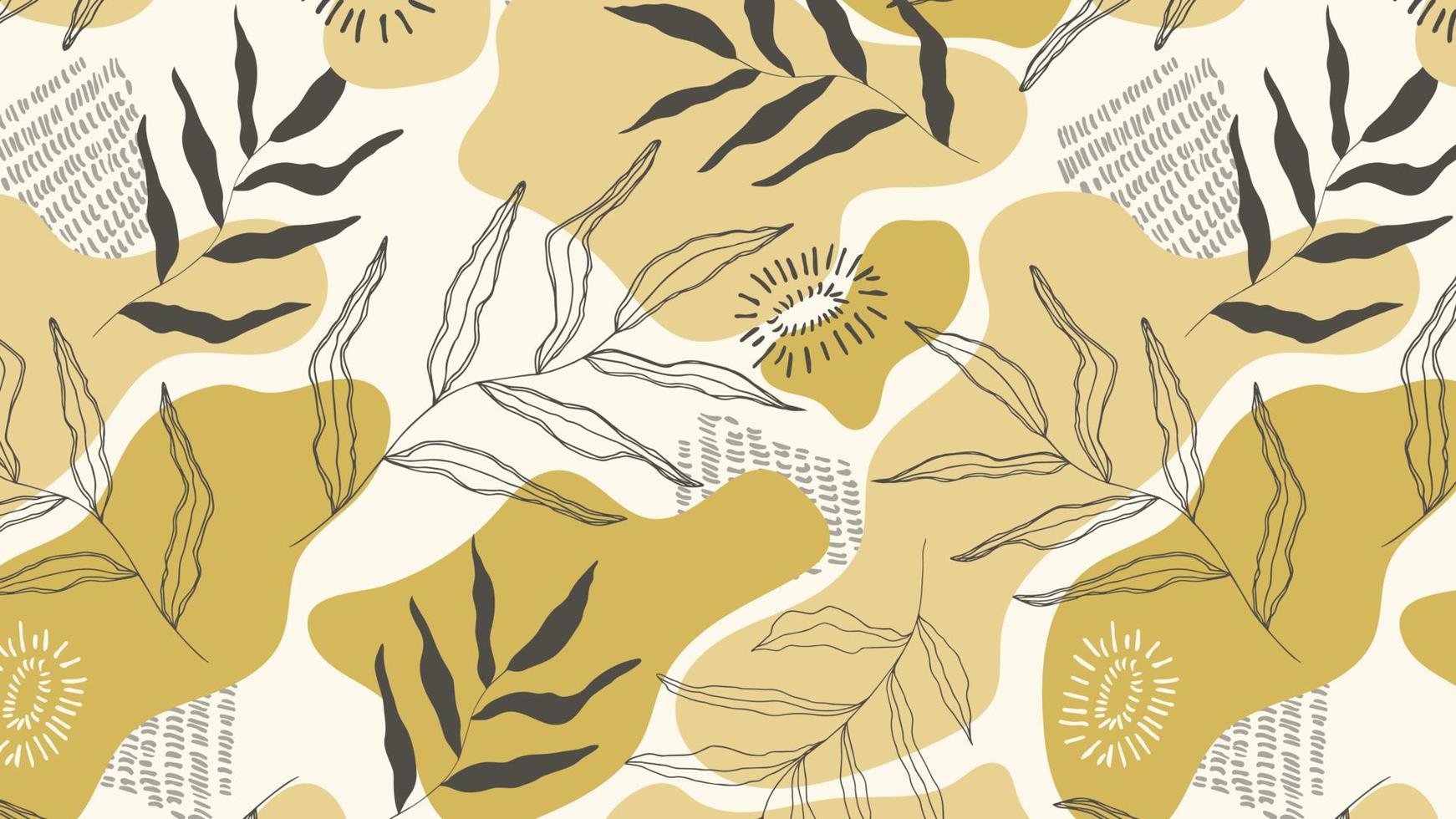 botanisches nahtloses Muster auf einem rechteckigen horizontalen Hintergrund. trendiges abstraktes Muster, tropische Blätter, Gold, erdige Pastellfarben. Vektor-Illustration. vektor