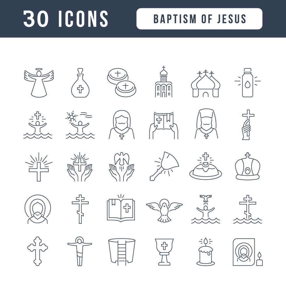 uppsättning linjära ikoner för dopet av Jesus vektor