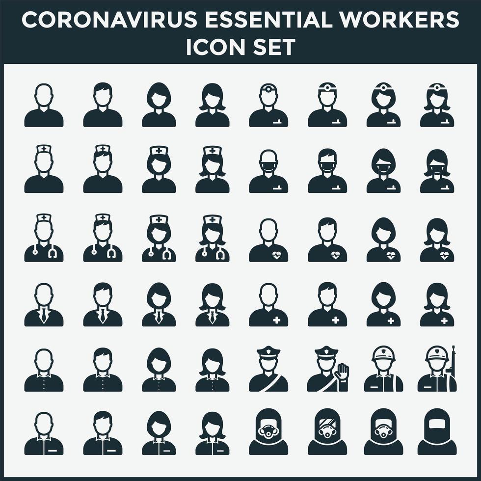 coronavirus viktiga arbetare ikonuppsättning vektor