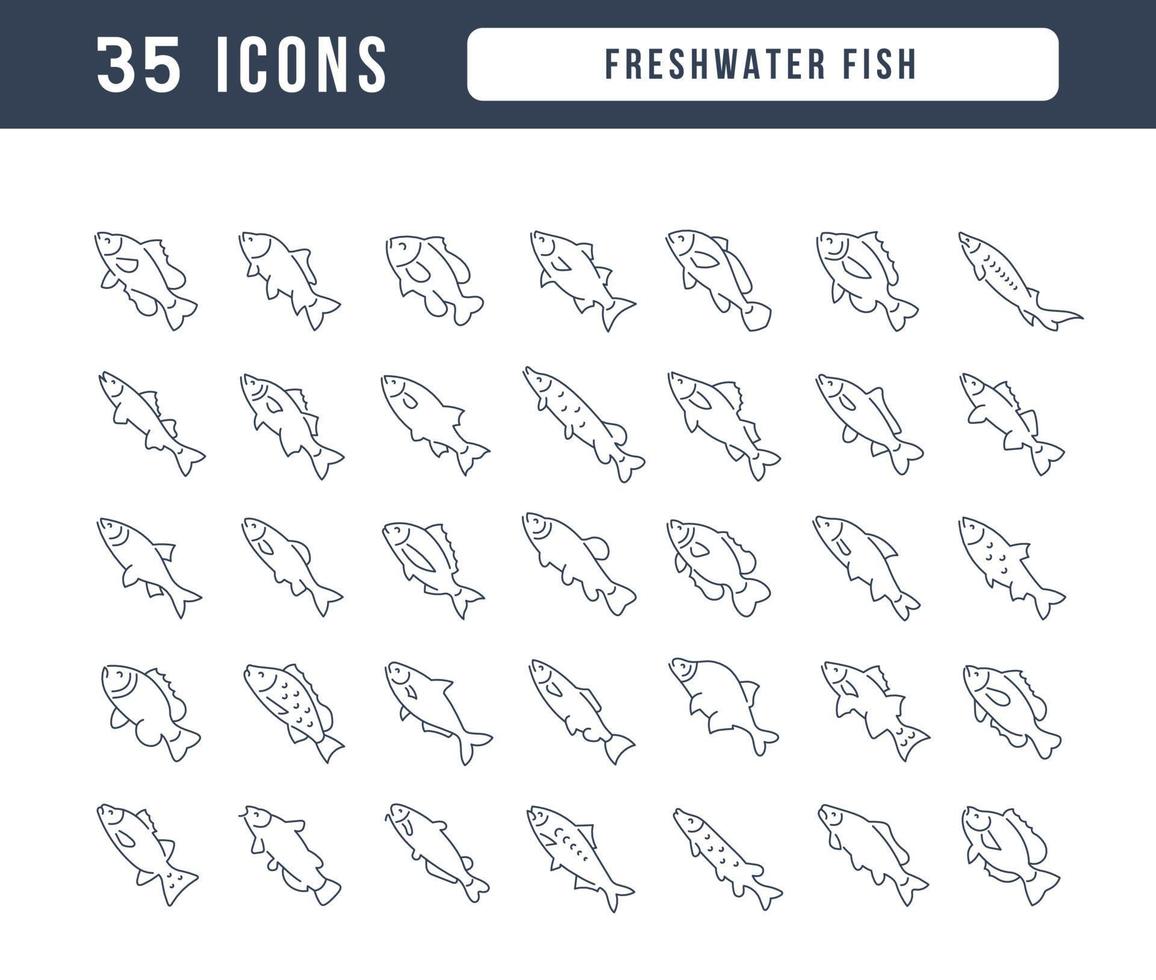 uppsättning linjära ikoner av sötvattensfisk vektor