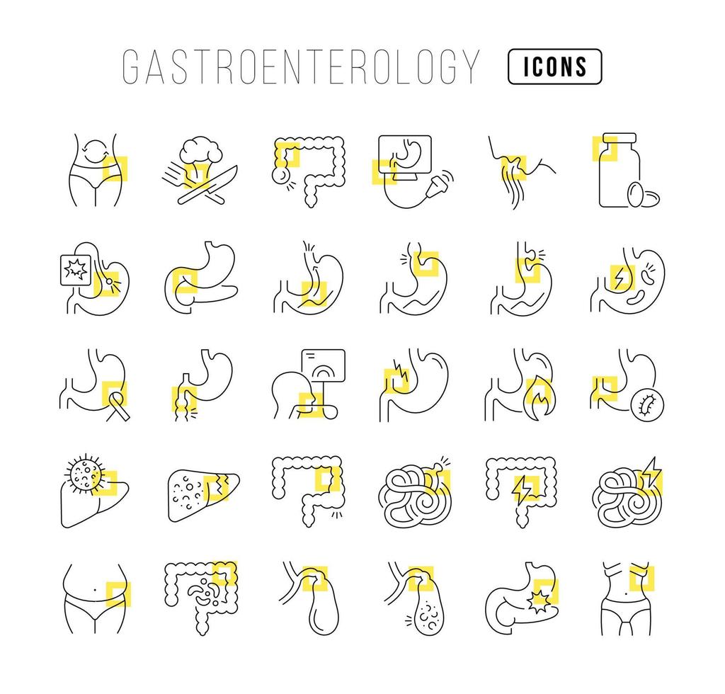 uppsättning linjära ikoner för gastroenterologi vektor