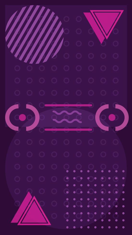Design im Memphis-Stil mit violetten und lila Pastellfarben aus Kreishintergrund und anderen Formen vektor