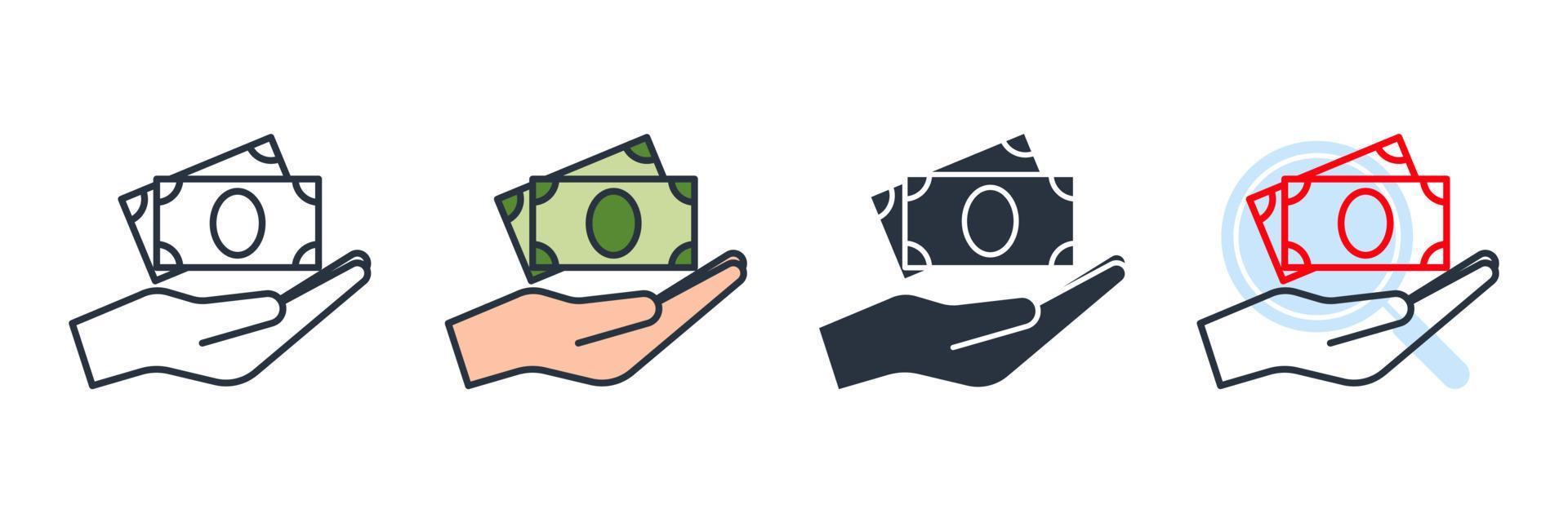 Geld auf der Hand-Symbol-Logo-Vektor-Illustration. Finanzsymbolvorlage für Grafik- und Webdesign-Sammlung vektor