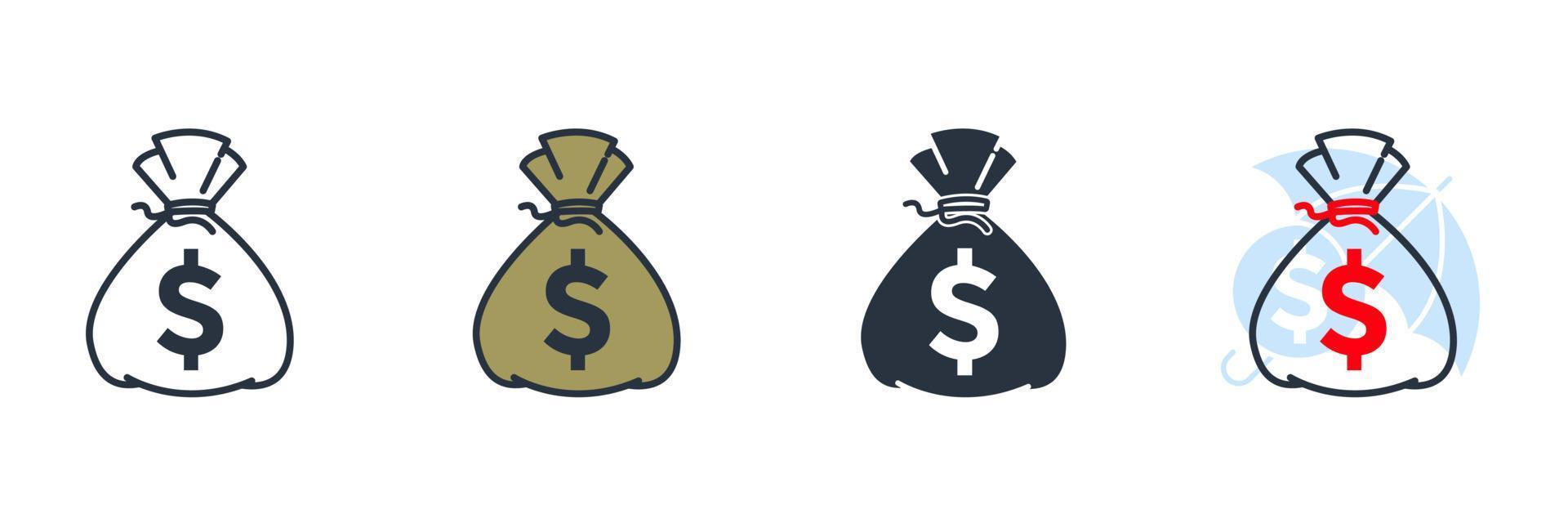 pengar påse ikonen logotyp vektorillustration. säck med pengar symbol mall för grafik och webbdesign samling vektor