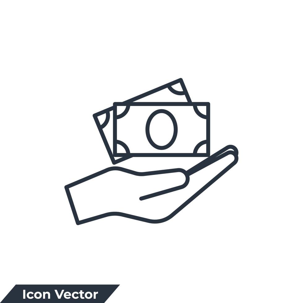 Geld auf der Hand-Symbol-Logo-Vektor-Illustration. Finanzsymbolvorlage für Grafik- und Webdesign-Sammlung vektor