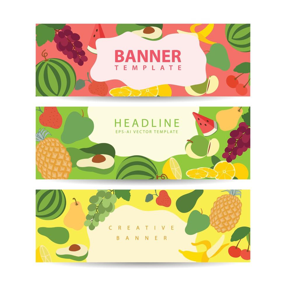 sommar banner med tropisk frukt som vektor illustration mall