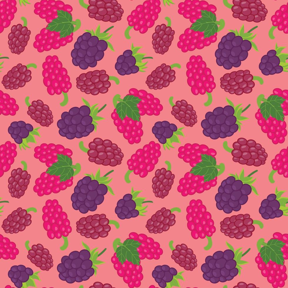 sömlösa hallonmönster med sommarbär, frukter, löv, . vektor illustration